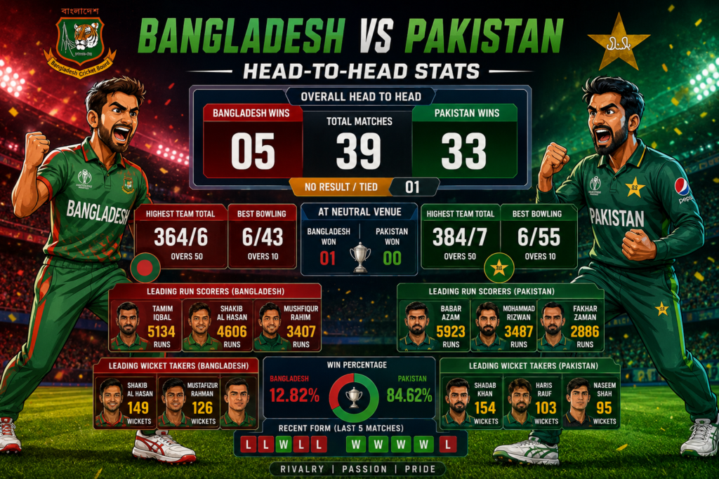 Bangladesh National Cricket Team Vs Pakistan National Cricket Team Stats