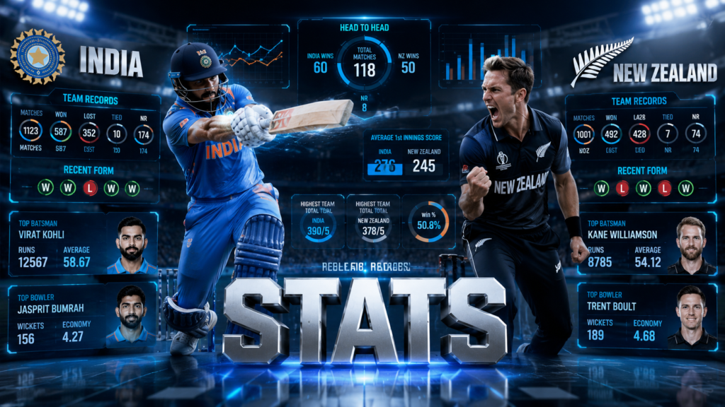 India National Cricket Team Vs New Zealand National Cricket Team Stats