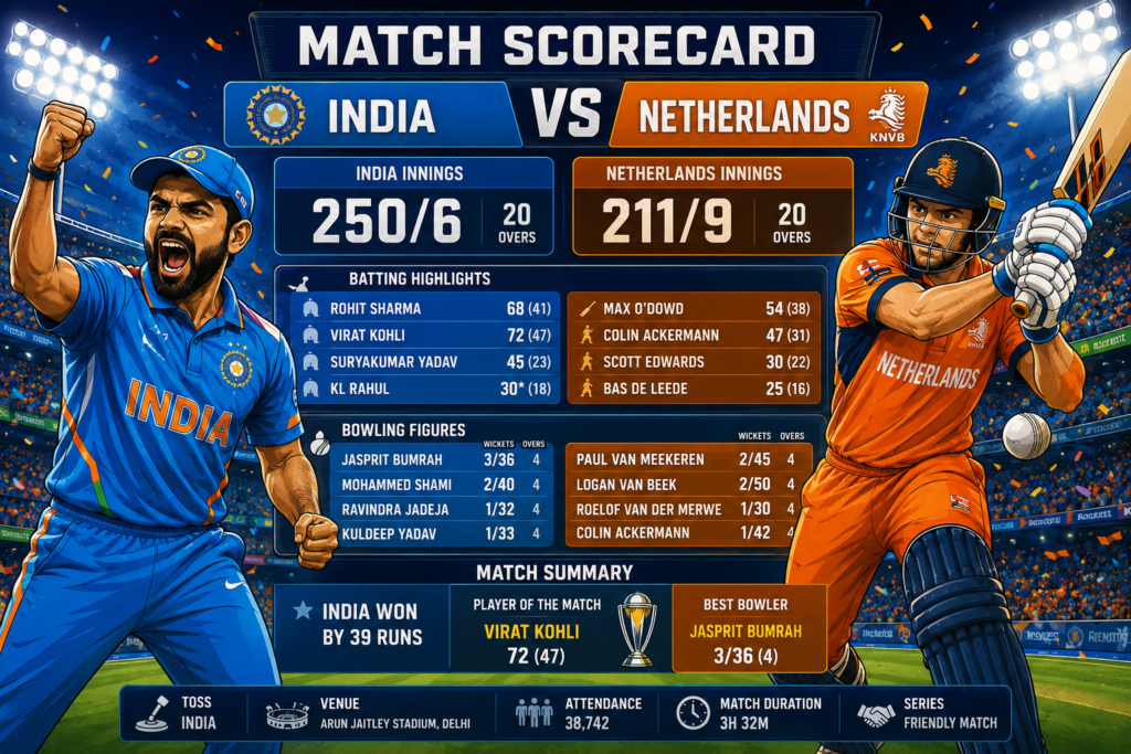 India National Cricket Team Vs Netherlands National Cricket Team Match Scorecard 2026