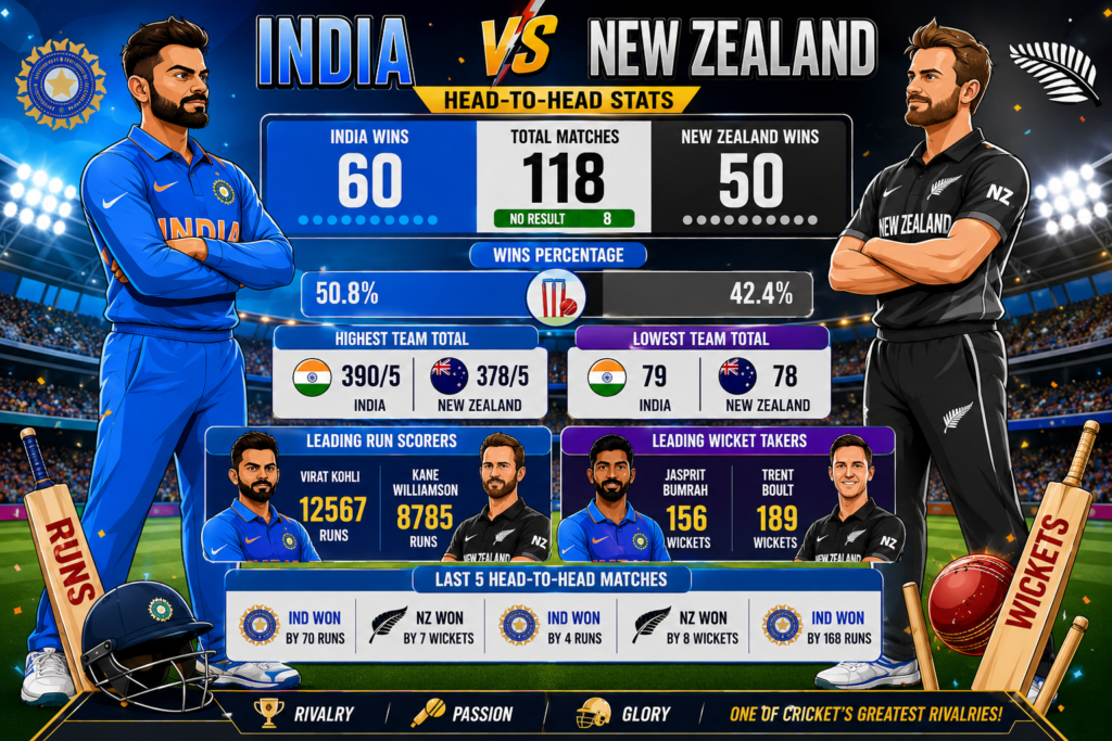 India National Cricket Team Vs New Zealand National Cricket Team Stats
