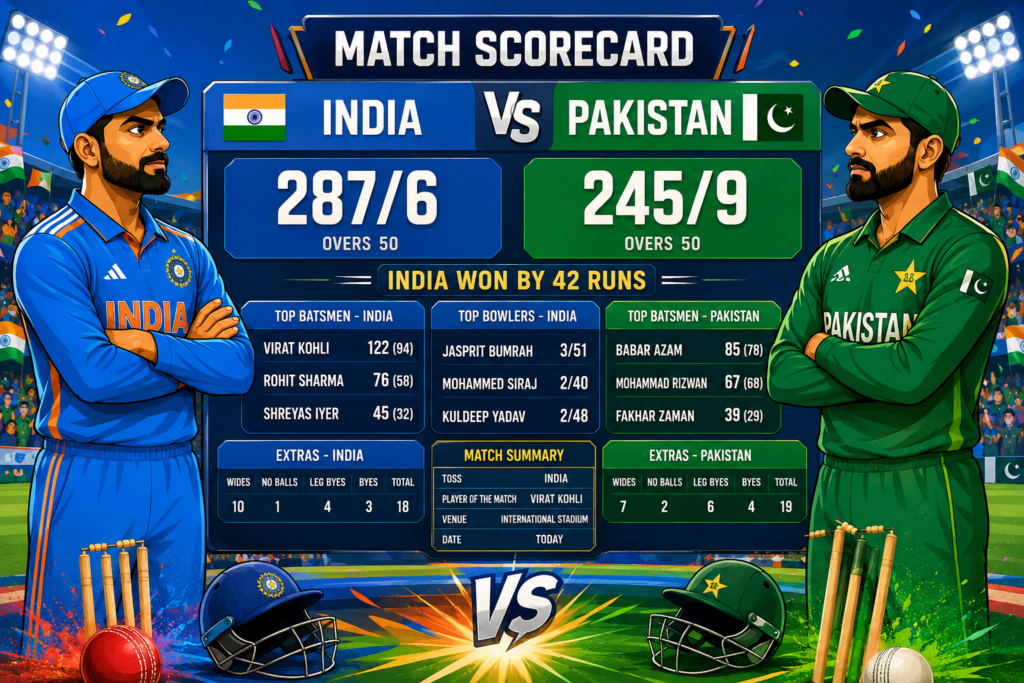 India National Cricket Team Vs Pakistan National Cricket Team Match Scorecard 2026
