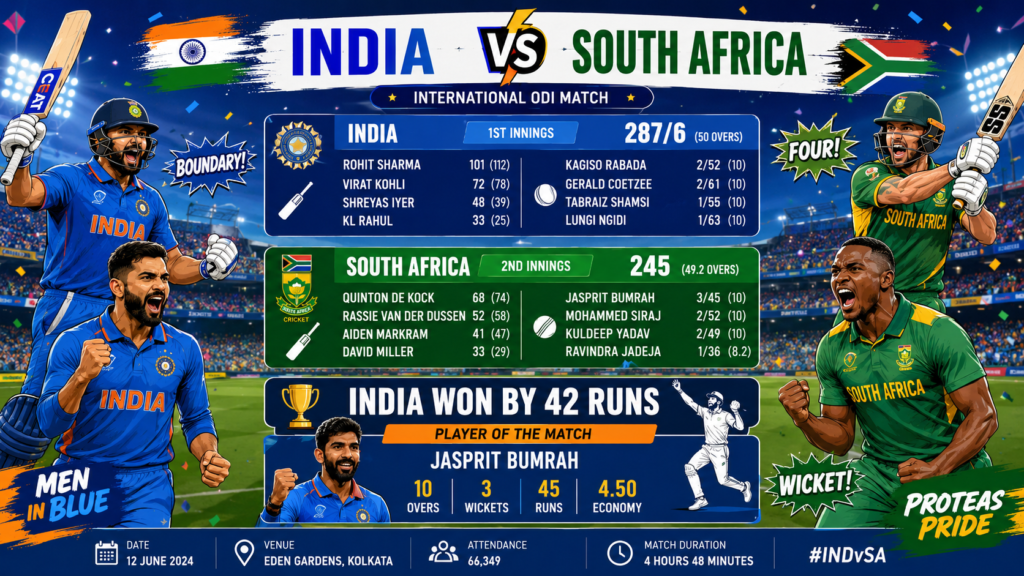 India National Cricket Team Vs South Africa National Cricket Team Match Scorecard 2026