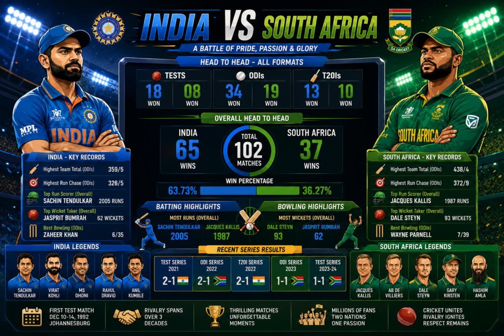 India National Cricket Team Vs South Africa National Cricket Team Stats