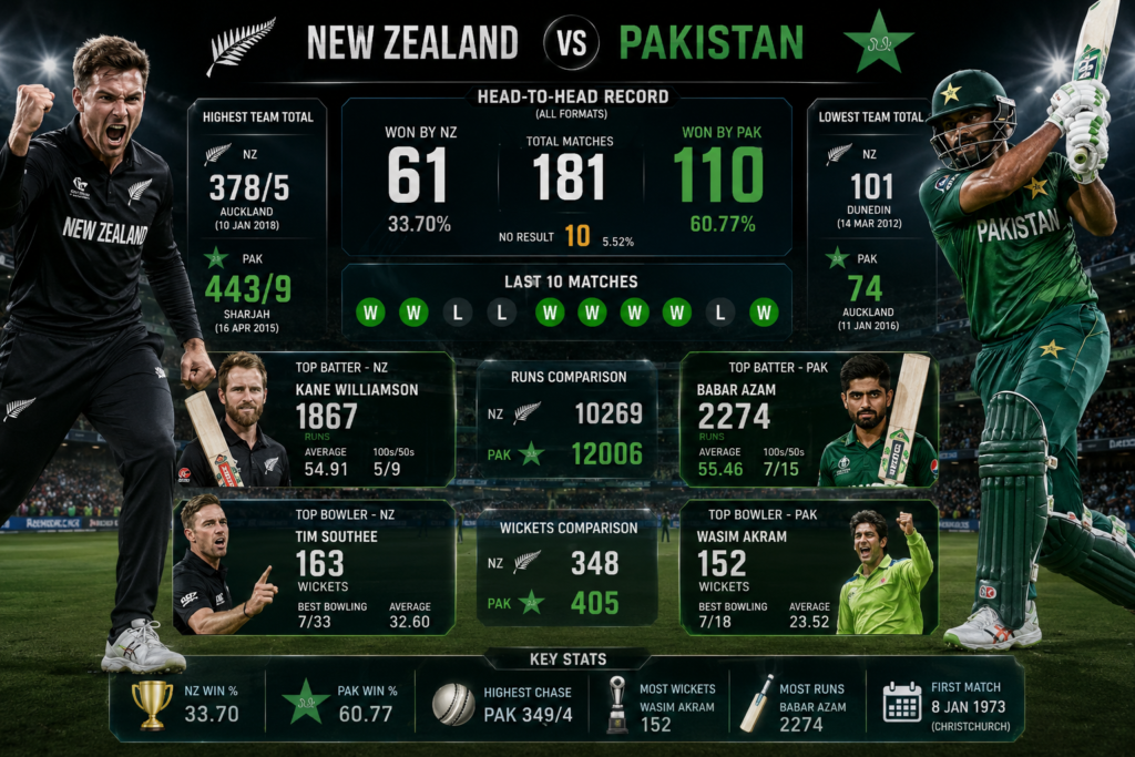 New Zealand National Cricket Team Vs Pakistan National Cricket Team Stats